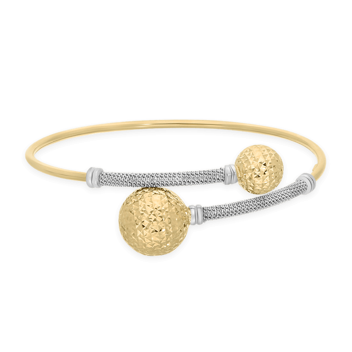 Double Ball Cuff Bangle, Two Tone Gold