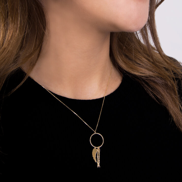 Hanging Circle Necklace, Yellow Gold