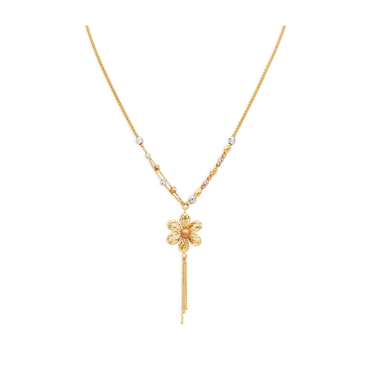 Bright Flower Necklace, Tricolor Gold