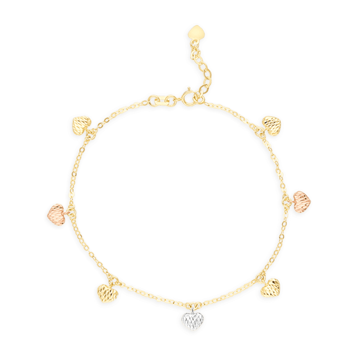 Lacy Hearts Bracelet, Tricolor Gold