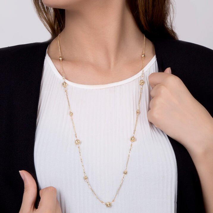 Engraved Balls Necklace, Yellow Gold