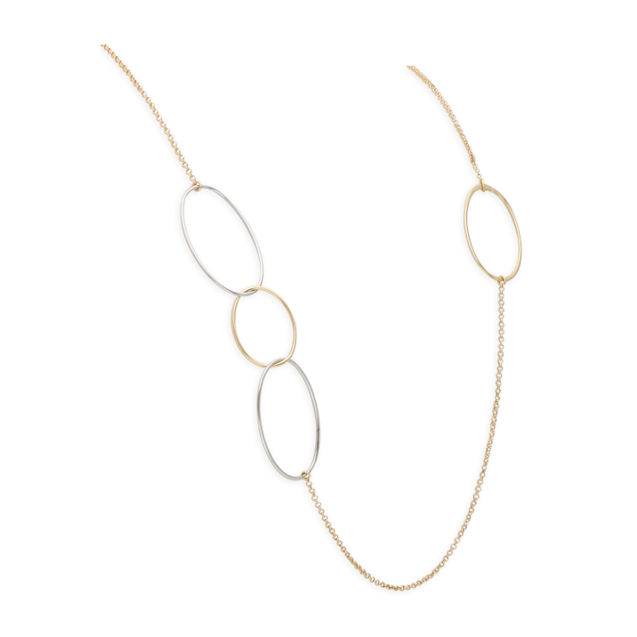 Linked Loop Chain Necklace, Two Tone Gold