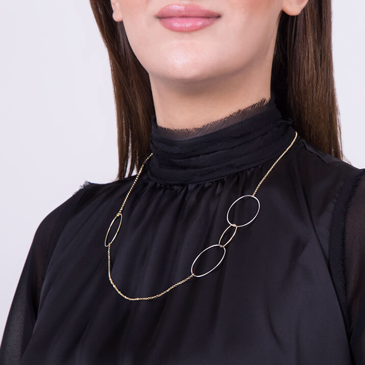 Linked Loop Chain Necklace, Two Tone Gold