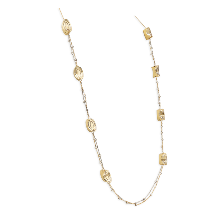 Loops Long Chain Necklace, Two Tone Gold
