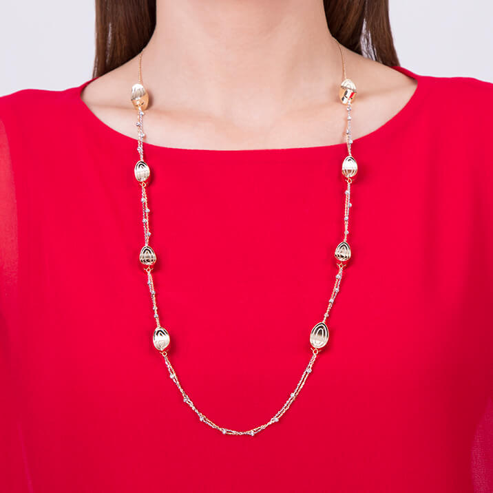 Loops Long Chain Necklace, Two Tone Gold