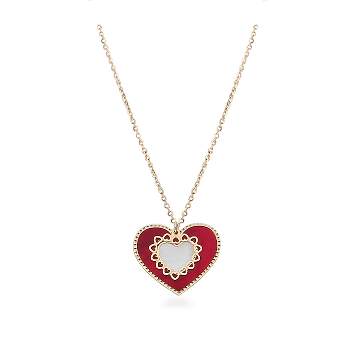 Red Heart Pendant Necklace, Yellow Gold