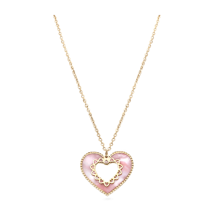 Pink Heart Pendant Necklace, Yellow Gold