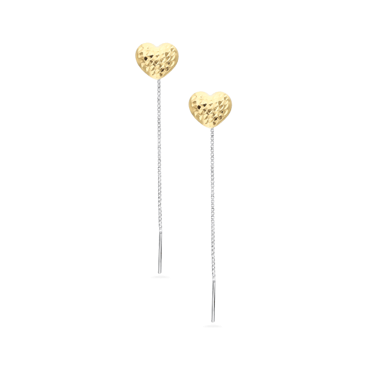 Two Tone Heart Threader Earrings, Two Tone Gold