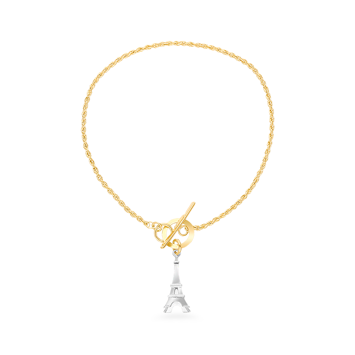 Eiffel Tower Charm Bracelet, Two Tone Gold